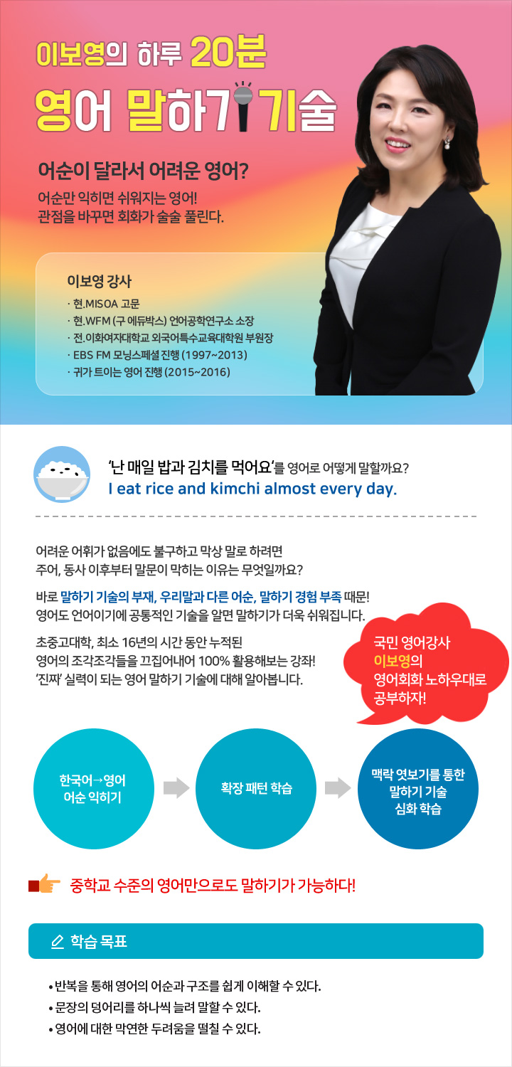 이보영의 하루 20분 영어 말하기 기술 과정 소개 이미지